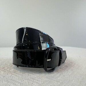 Vintage Faux Patent Leather Black Shiny Slim Waist Belt 80s Retro Whimsigoth